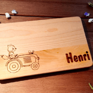 Frühstücksbrettchen Traktor mit Fuchs