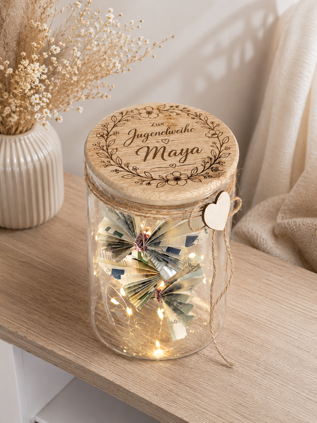 Geschenkglas zur Jugendweihe Blumenkranz – Bild 2