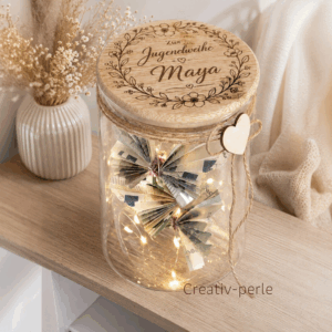 Geschenkglas zur Jugendweihe Blumenkranz