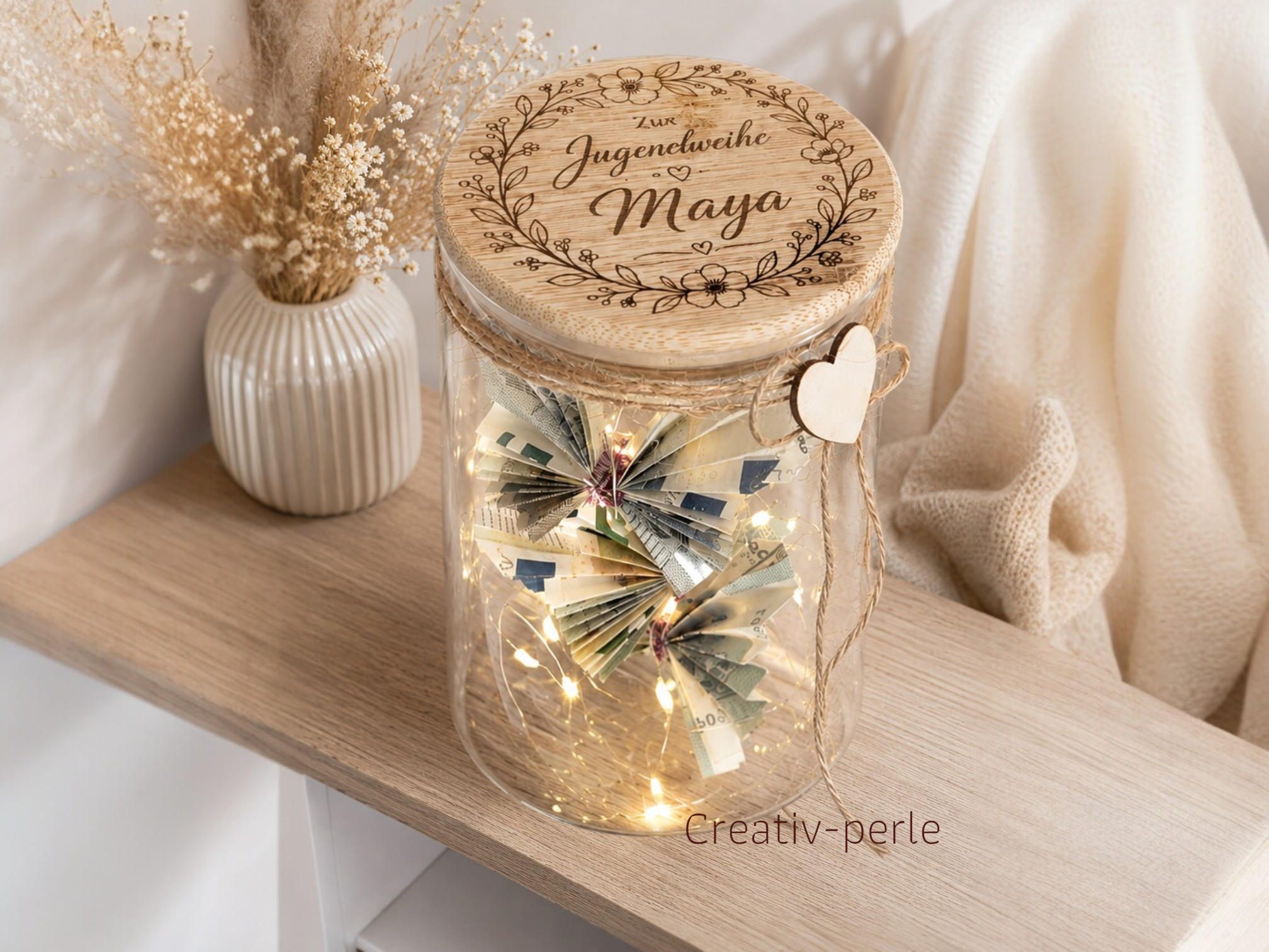Geschenkglas zur Jugendweihe Blumenkranz
