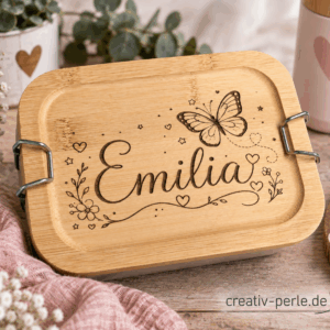 Brotdose Edelstahl Blumen mit Schmetterling